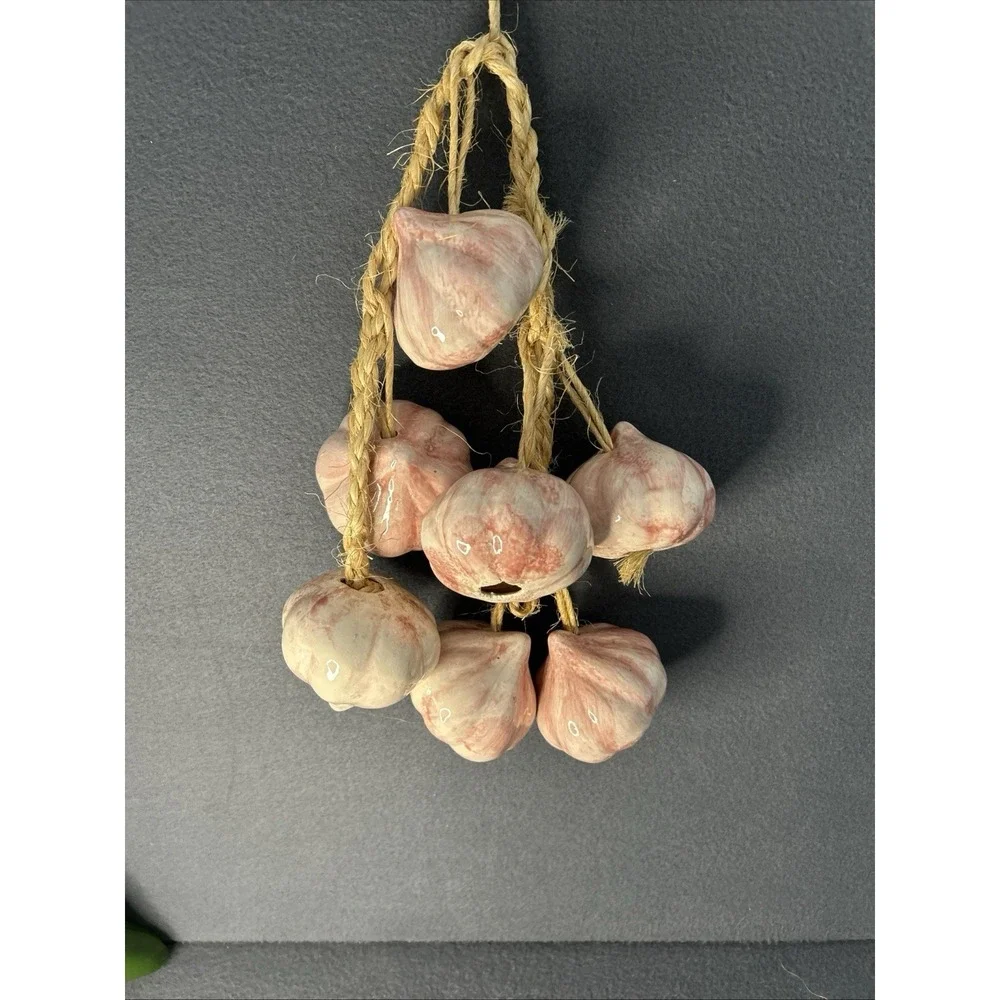 Vintage‎ Ceramic Garlic Braid Wall Decor Pink Bulbs Hanging Rope 7 Heads